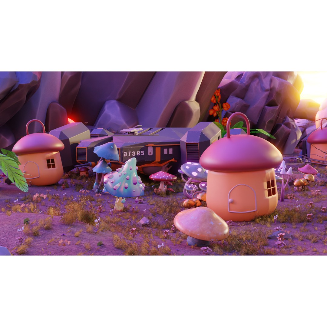 Fantasy Mushroom Village 3D Model – Stylized Environment for Games, FBX - View 3