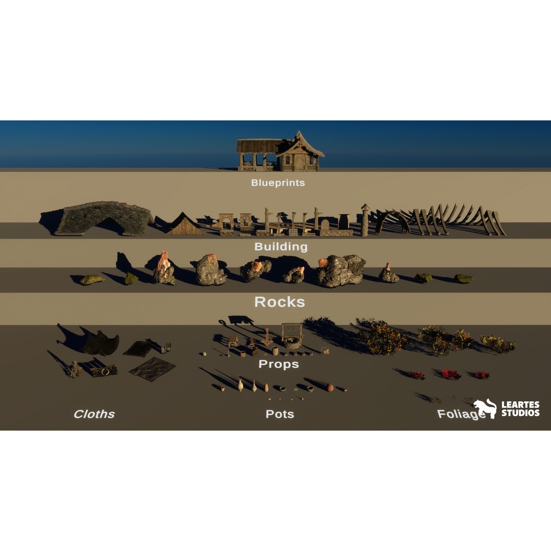 Crystals and Crafting Environment 3D Model – Low Poly Game Asset, FBX