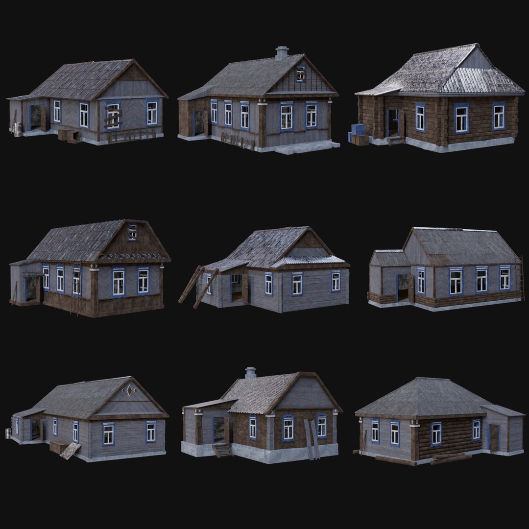 Soviet Wooden House 3D Model – Low Poly Game Asset, FBX & OBJ