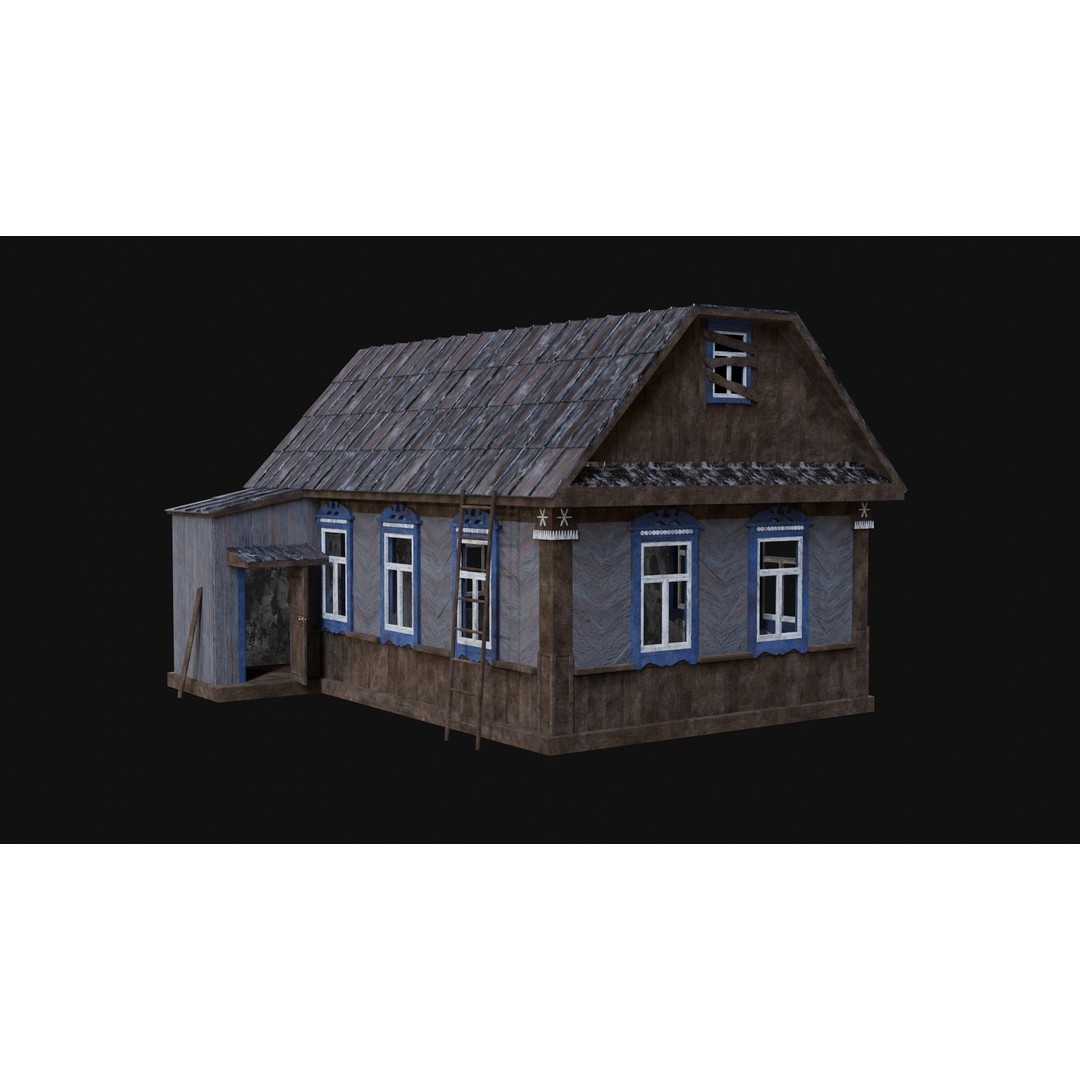 Soviet Wooden House 3D Model – Low Poly Game Asset, FBX & OBJ - View 10