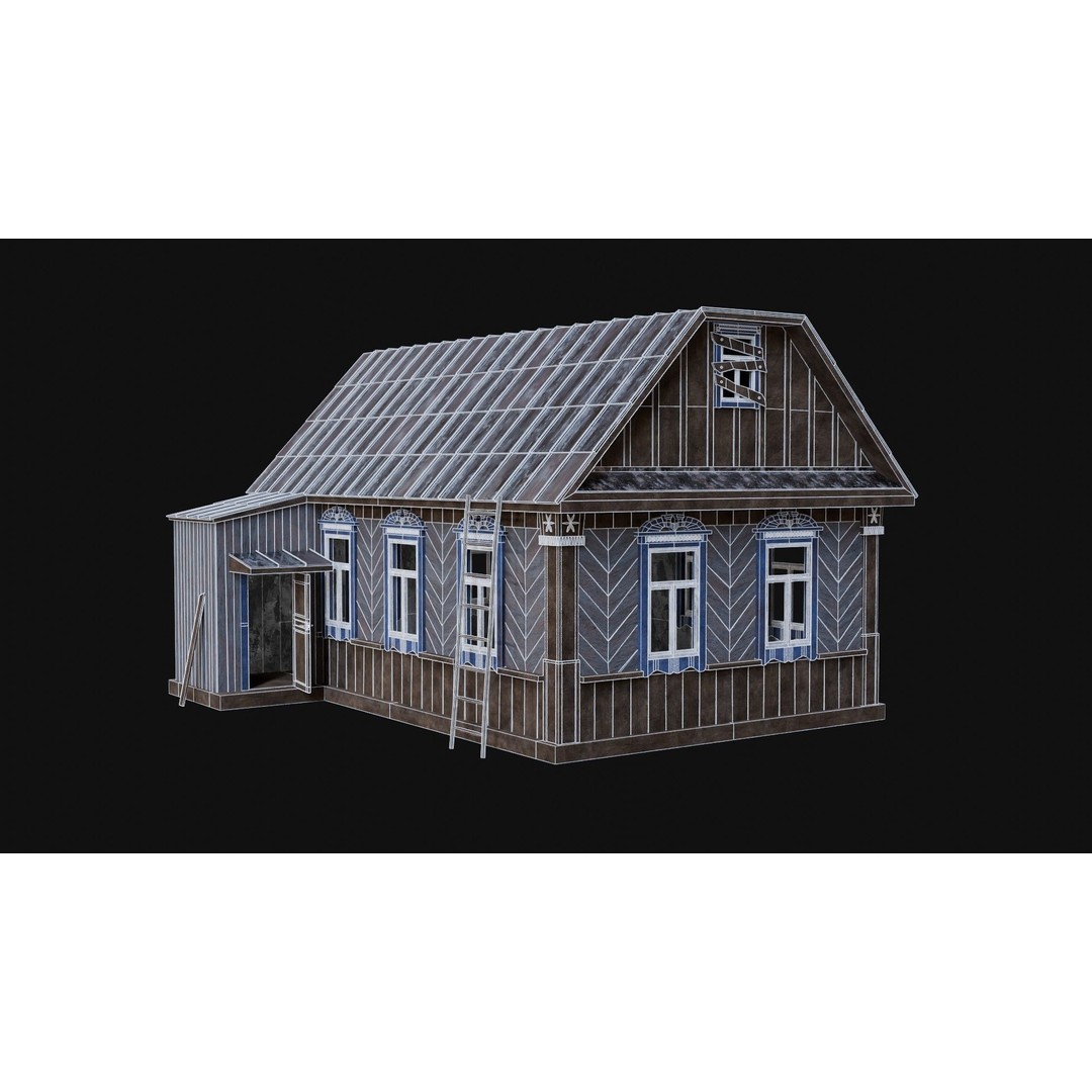 Soviet Wooden House 3D Model – Low Poly Game Asset, FBX & OBJ - View 14