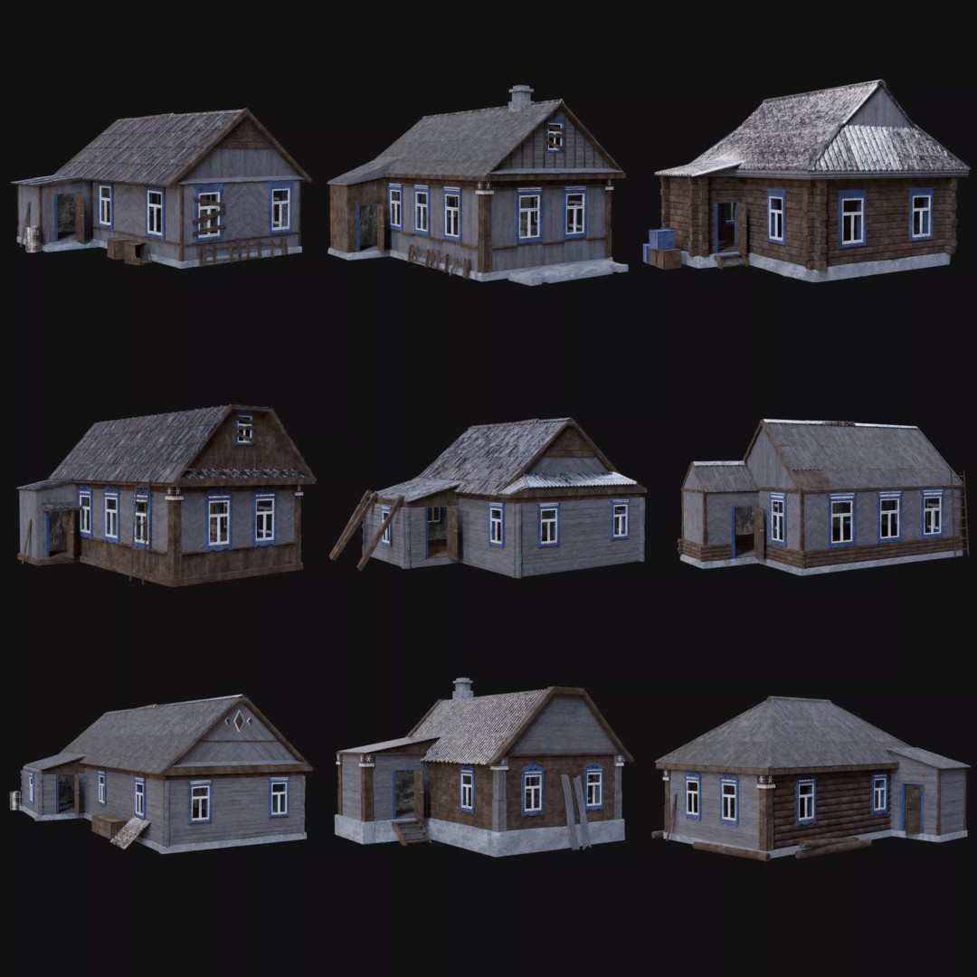 Soviet Wooden House 3D Model – Low Poly Game Asset, FBX & OBJ - View 2