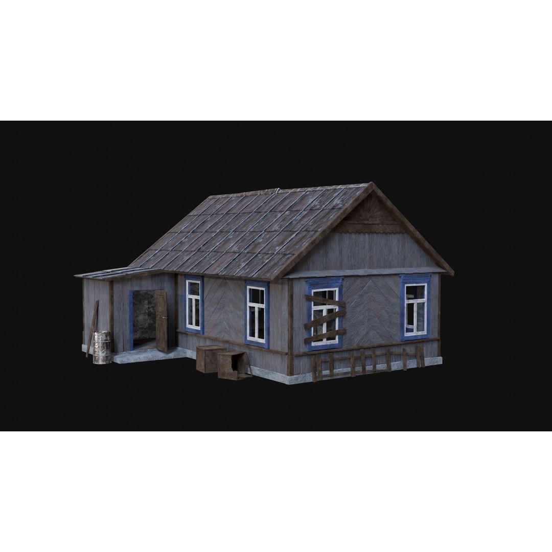 Soviet Wooden House 3D Model – Low Poly Game Asset, FBX & OBJ - View 3