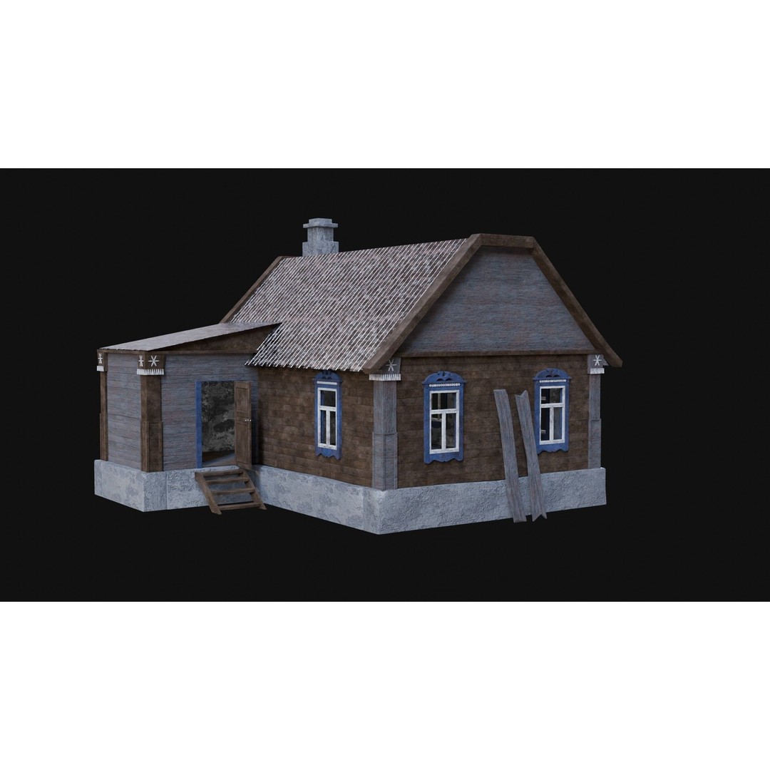 Soviet Wooden House 3D Model – Low Poly Game Asset, FBX & OBJ - View 45