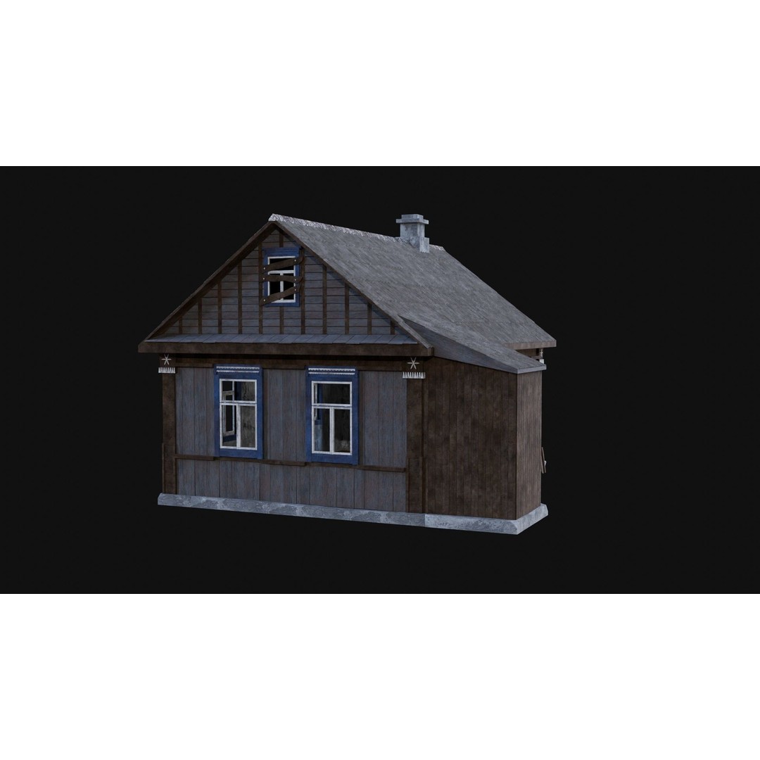 Soviet Wooden House 3D Model – Low Poly Game Asset, FBX & OBJ - View 54