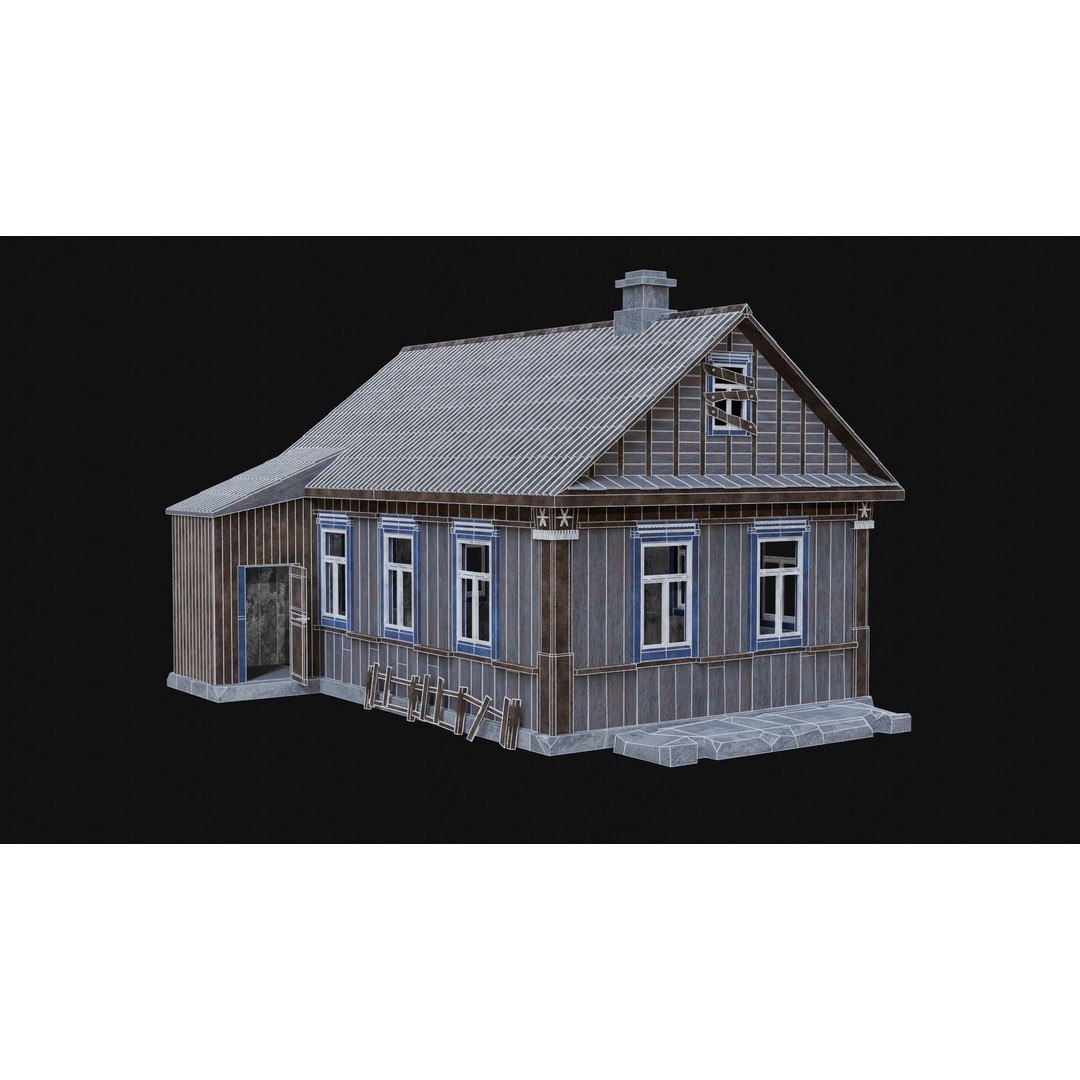 Soviet Wooden House 3D Model – Low Poly Game Asset, FBX & OBJ - View 56