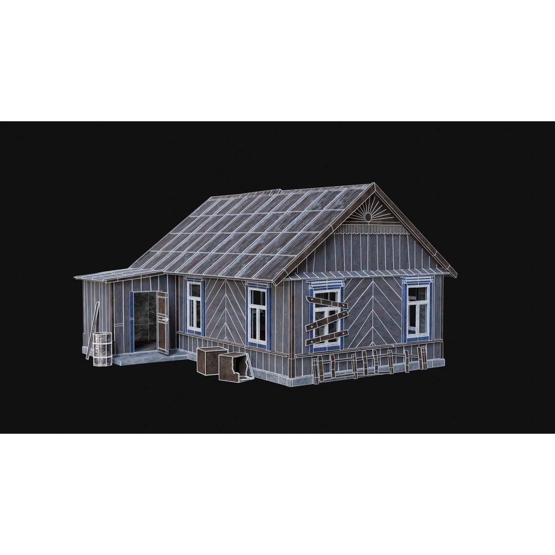 Soviet Wooden House 3D Model – Low Poly Game Asset, FBX & OBJ - View 7