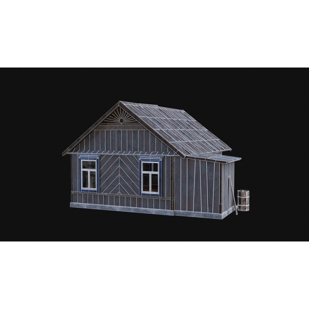Soviet Wooden House 3D Model – Low Poly Game Asset, FBX & OBJ - View 9