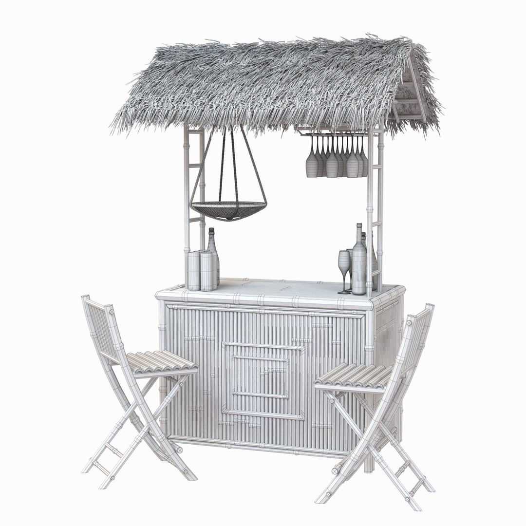 Bamboo Tiki Bar 3D Model – High Poly Beach Bar with Textures, FBX, OBJ