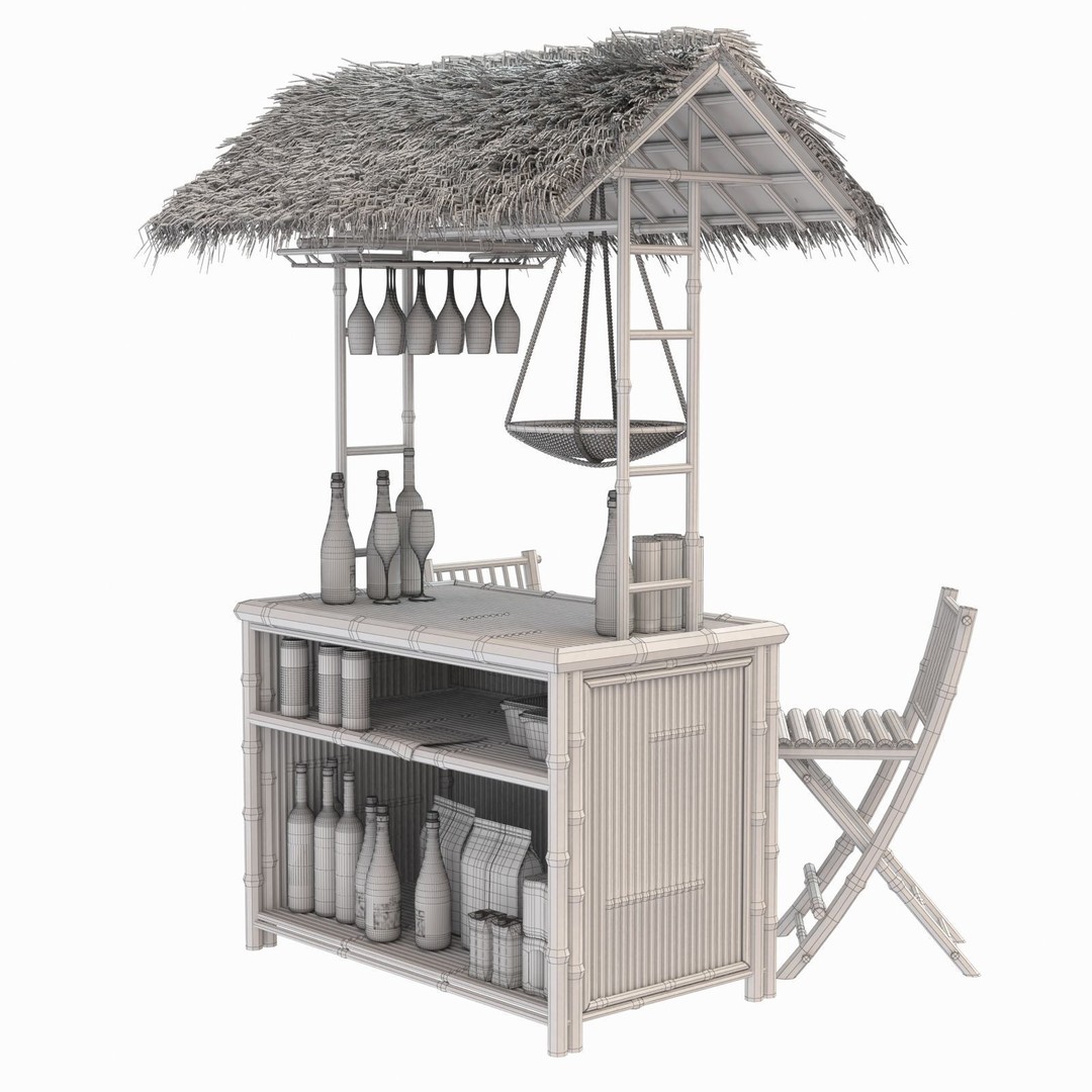 Bamboo Tiki Bar 3D Model – High Poly Beach Bar with Textures, FBX, OBJ - View 12