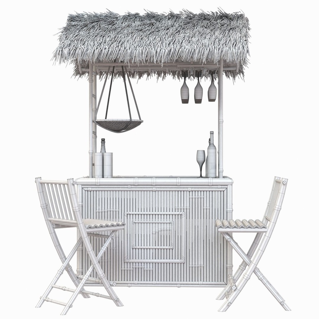 Bamboo Tiki Bar 3D Model – High Poly Beach Bar with Textures, FBX, OBJ - View 13
