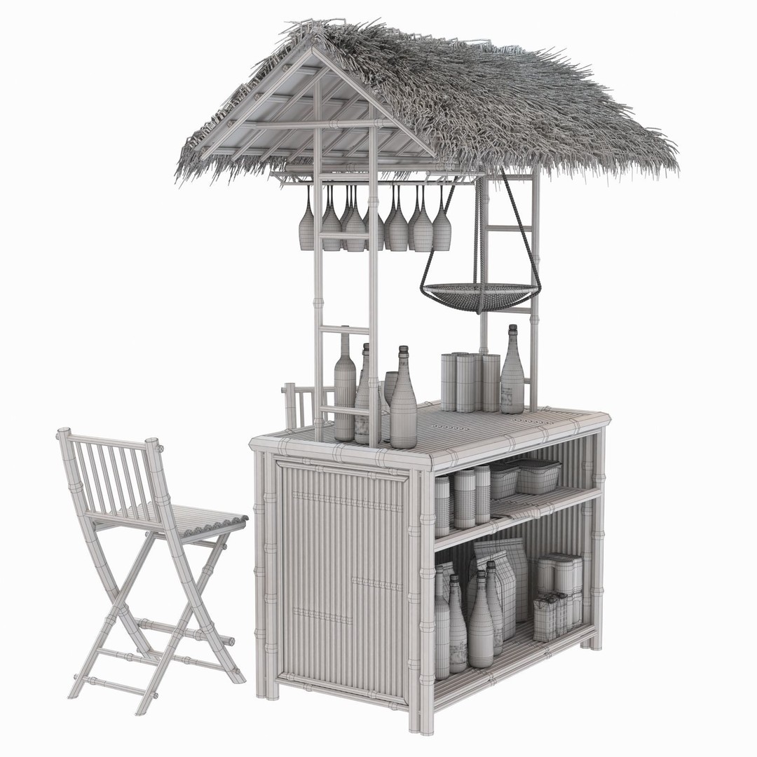 Bamboo Tiki Bar 3D Model – High Poly Beach Bar with Textures, FBX, OBJ - View 15
