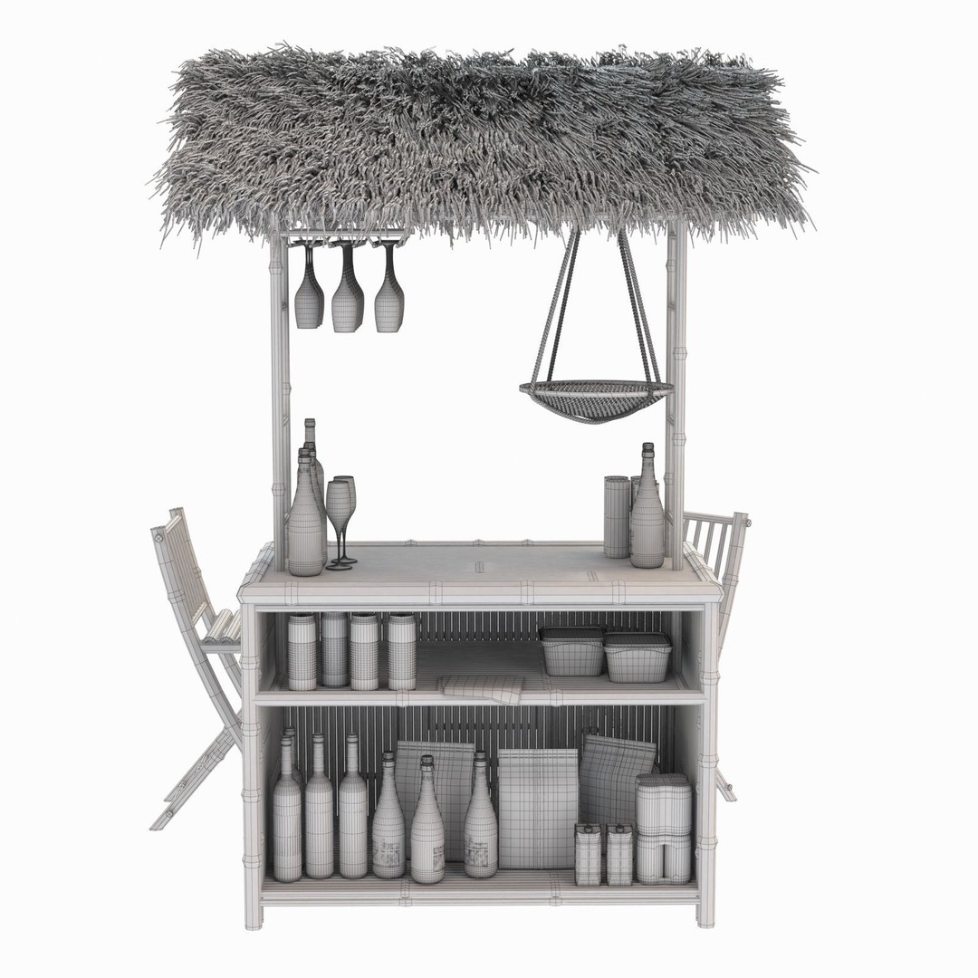 Bamboo Tiki Bar 3D Model – High Poly Beach Bar with Textures, FBX, OBJ - View 16