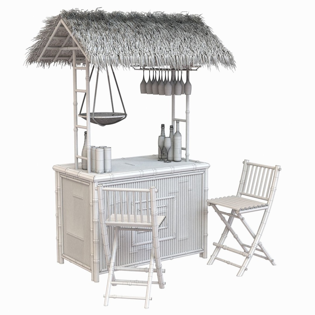 Bamboo Tiki Bar 3D Model – High Poly Beach Bar with Textures, FBX, OBJ - View 17