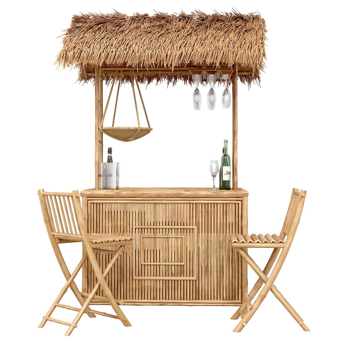 Bamboo Tiki Bar 3D Model – High Poly Beach Bar with Textures, FBX, OBJ - View 3
