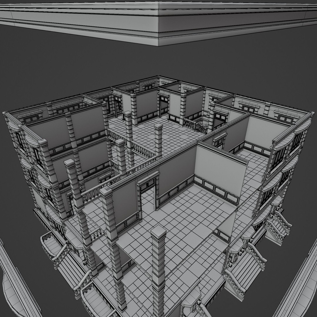 Modular Building 3D Model – Low Poly American Style, PBR Textures