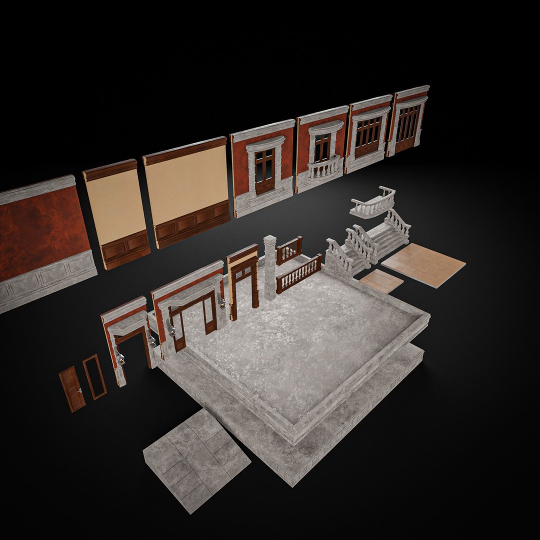 Modular Building 3D Model – Low Poly American Style, PBR Textures - View 12