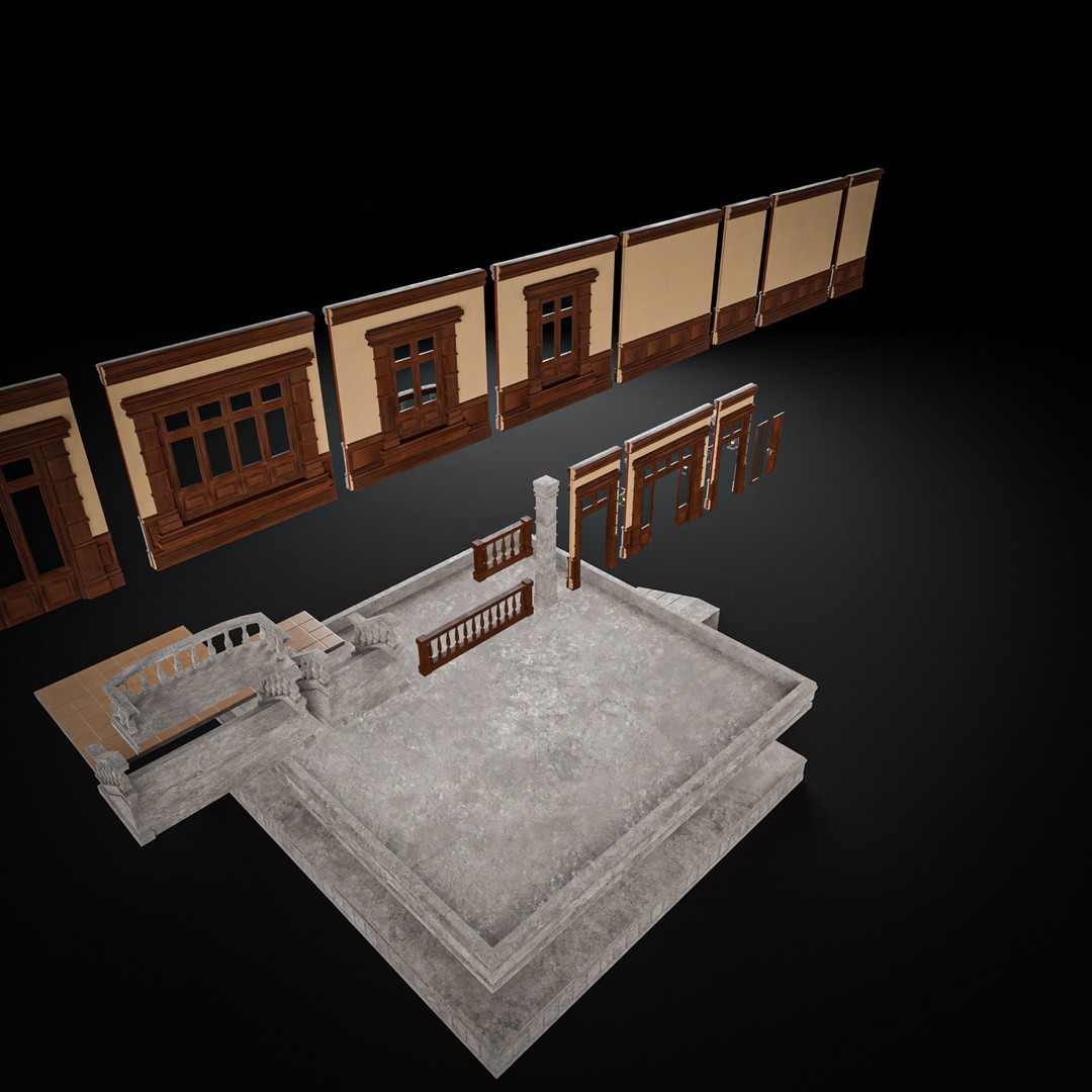 Modular Building 3D Model – Low Poly American Style, PBR Textures - View 13