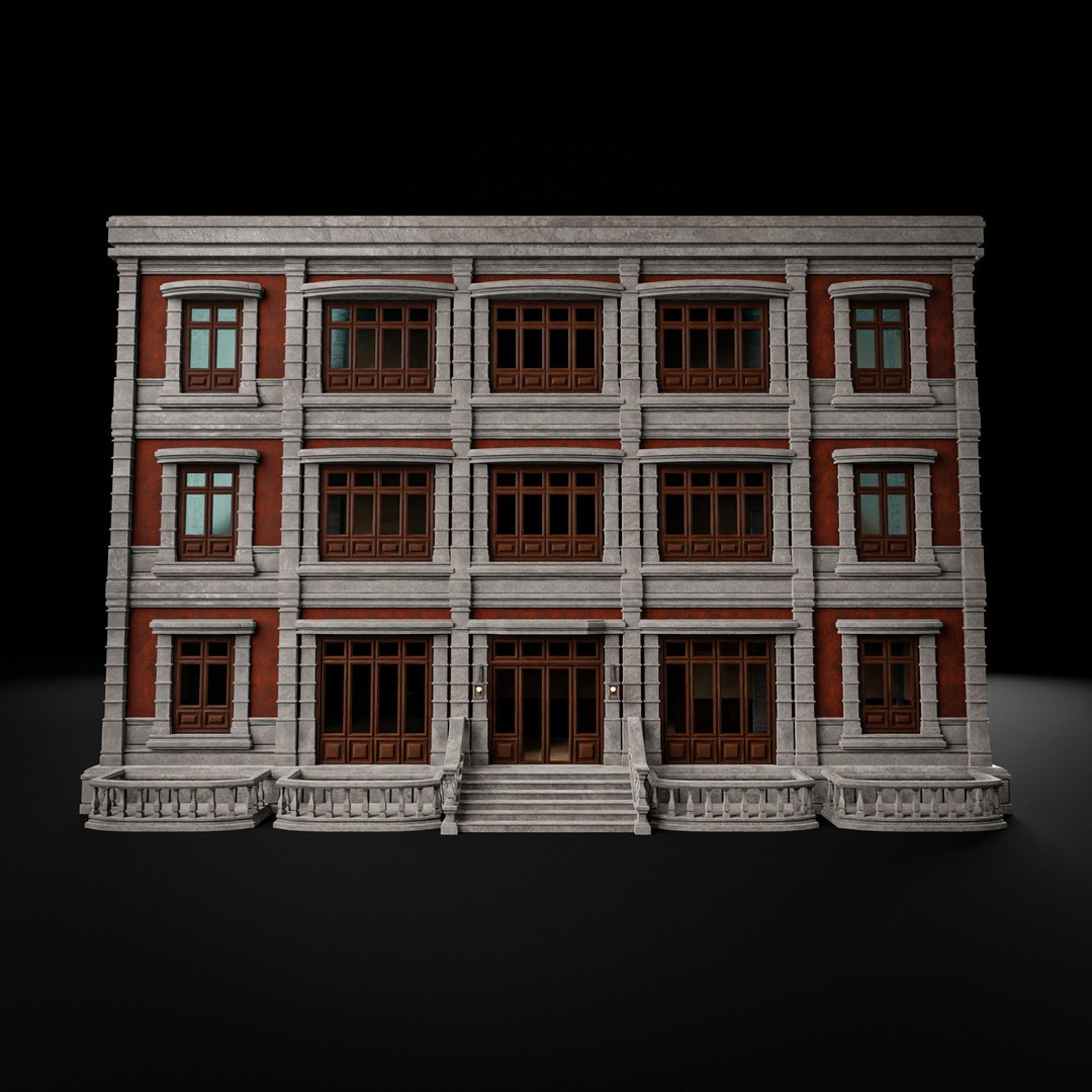 Modular Building 3D Model – Low Poly American Style, PBR Textures - View 14