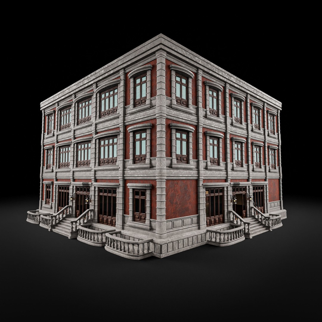 Modular Building 3D Model – Low Poly American Style, PBR Textures - View 15
