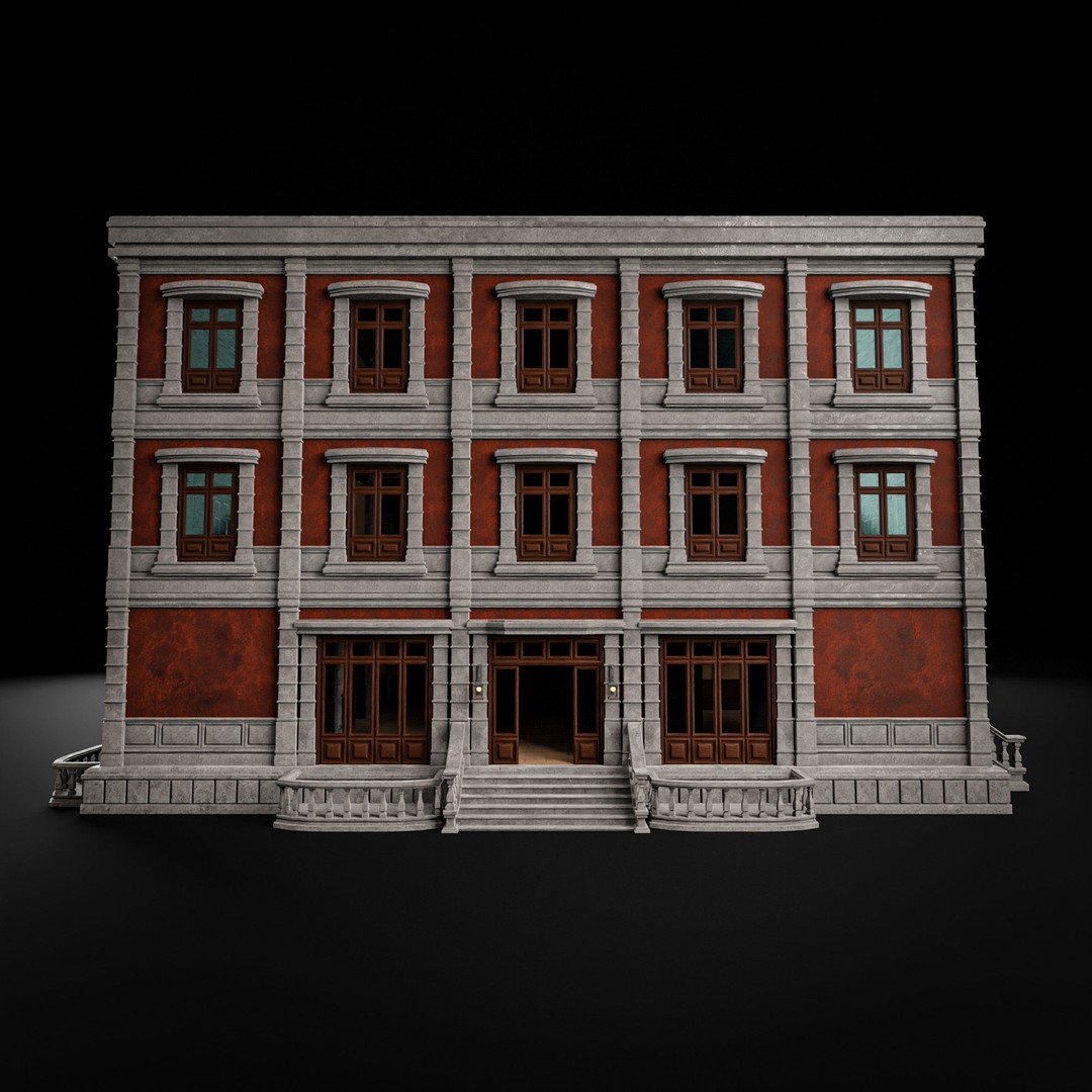 Modular Building 3D Model – Low Poly American Style, PBR Textures - View 16