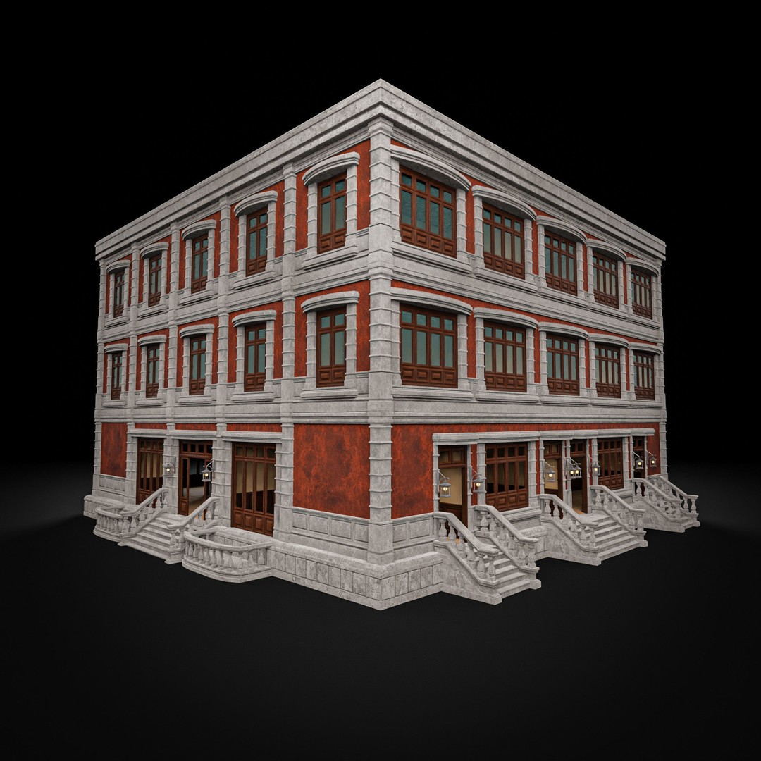 Modular Building 3D Model – Low Poly American Style, PBR Textures - View 17