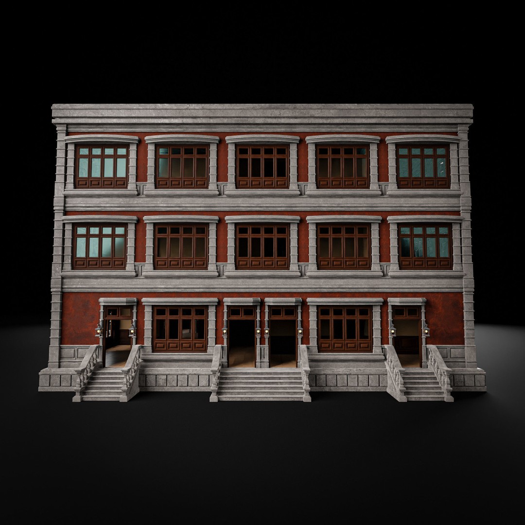Modular Building 3D Model – Low Poly American Style, PBR Textures - View 18