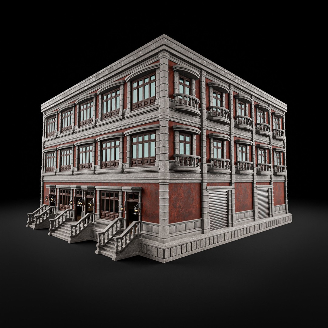 Modular Building 3D Model – Low Poly American Style, PBR Textures - View 19