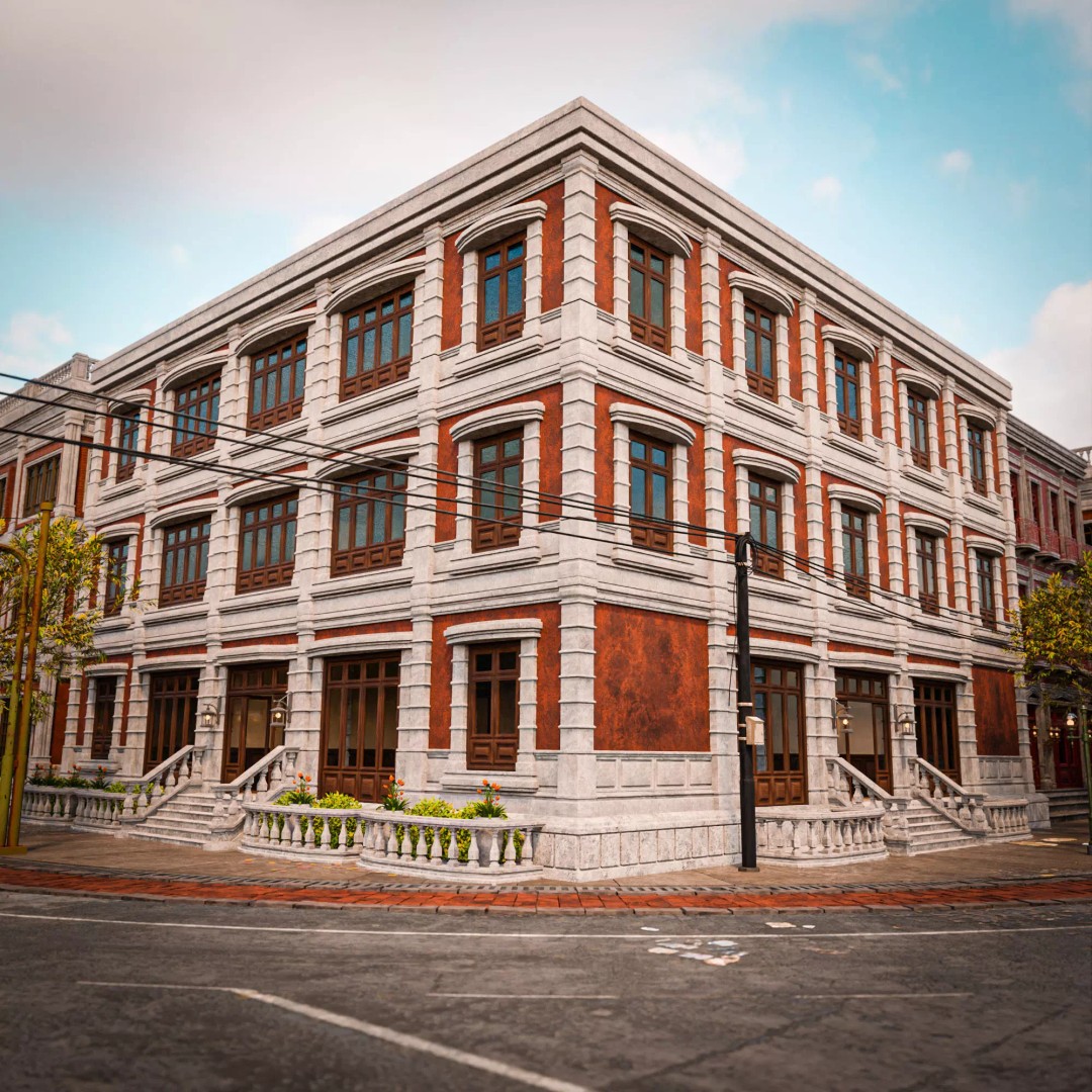 Modular Building 3D Model – Low Poly American Style, PBR Textures - View 2