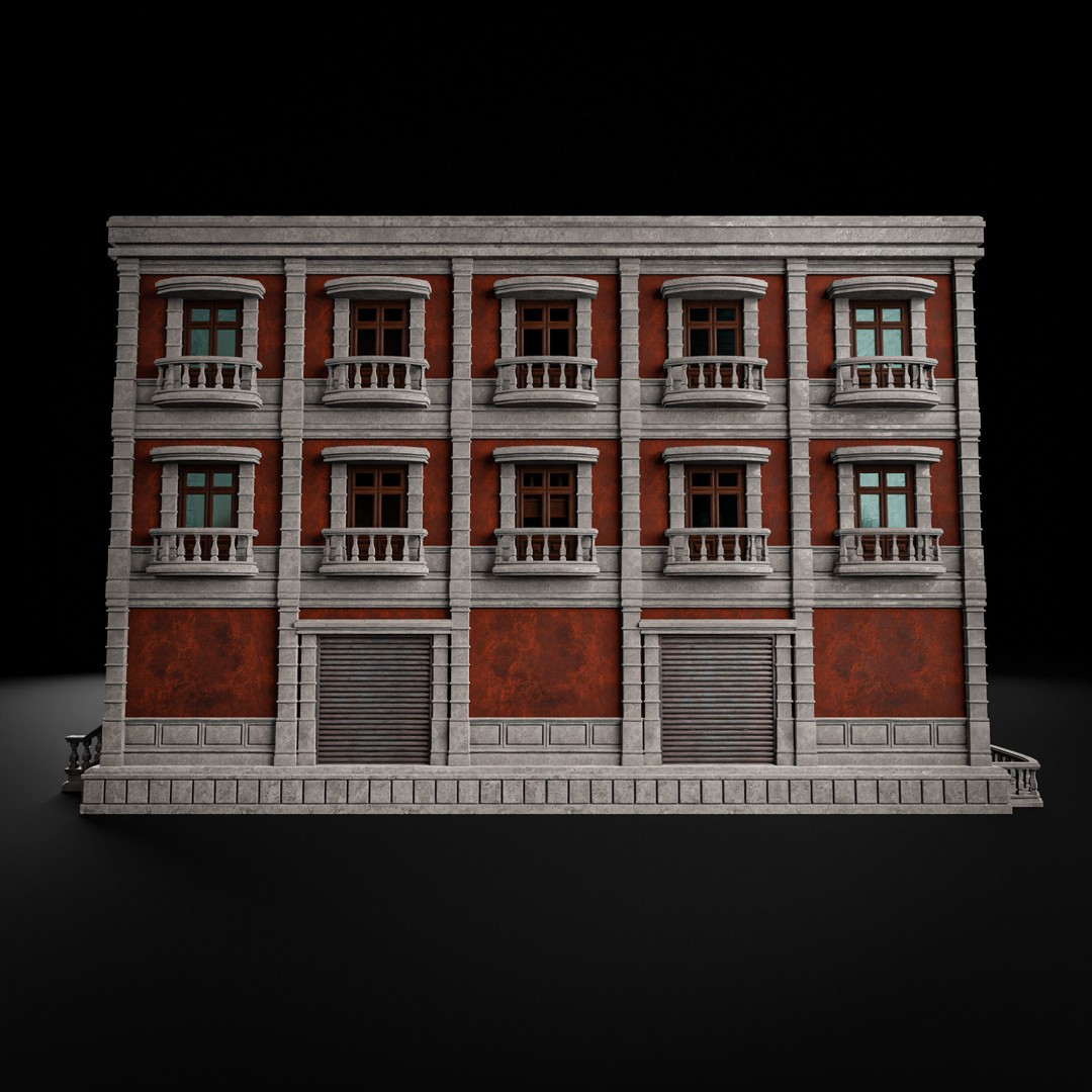 Modular Building 3D Model – Low Poly American Style, PBR Textures - View 20
