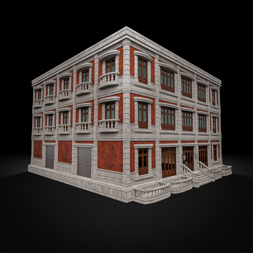 Modular Building 3D Model – Low Poly American Style, PBR Textures - View 21