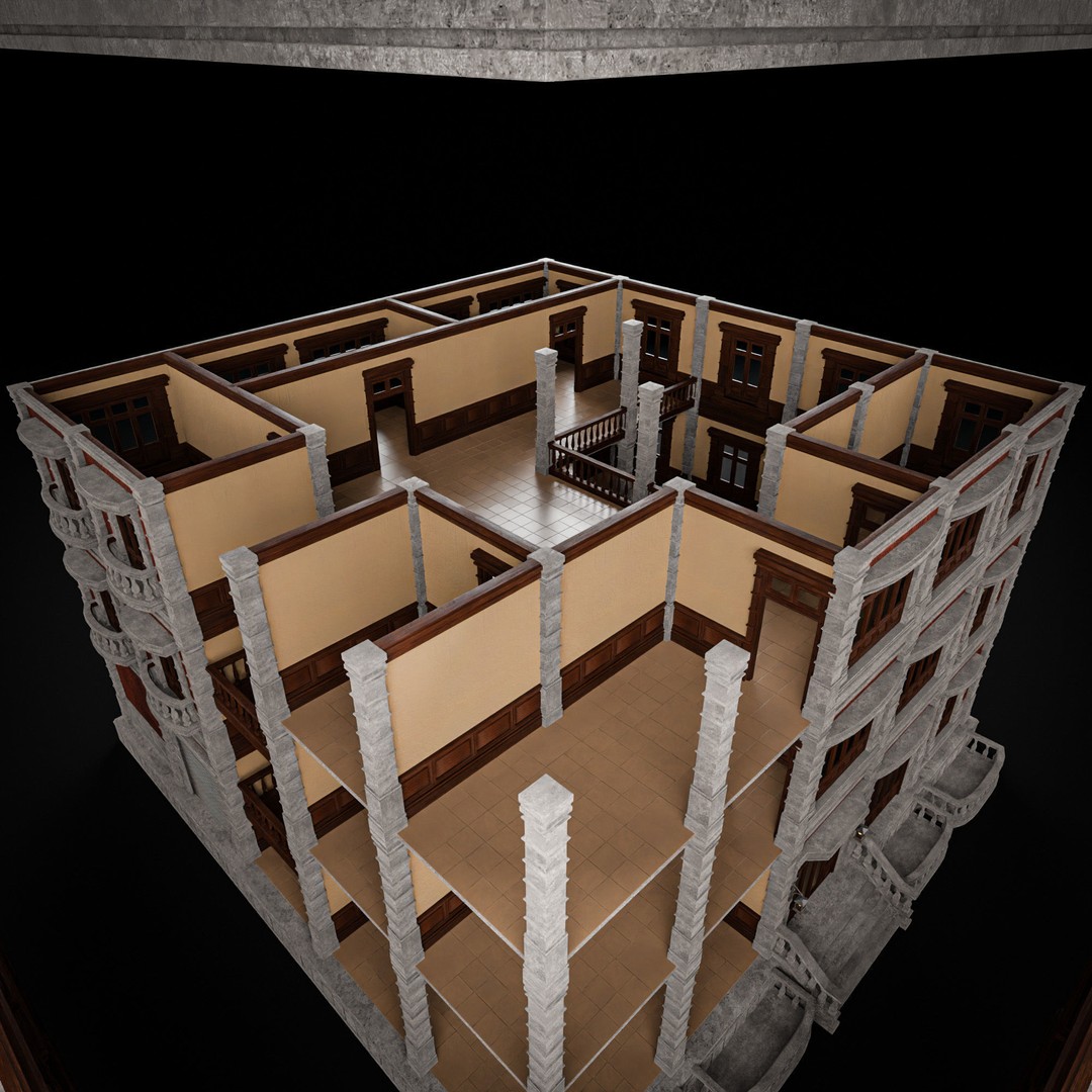 Modular Building 3D Model – Low Poly American Style, PBR Textures - View 22