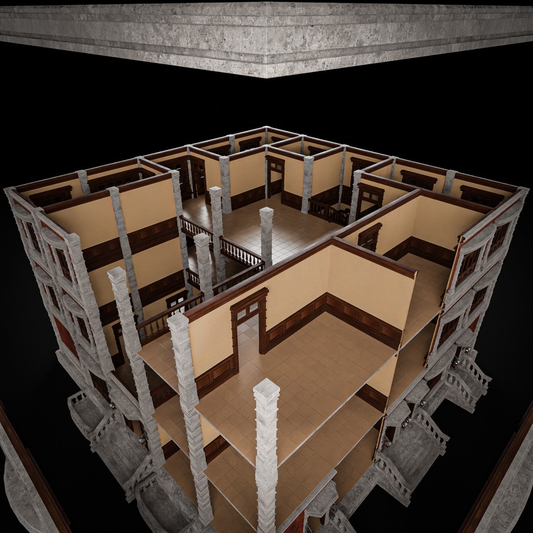 Modular Building 3D Model – Low Poly American Style, PBR Textures - View 23