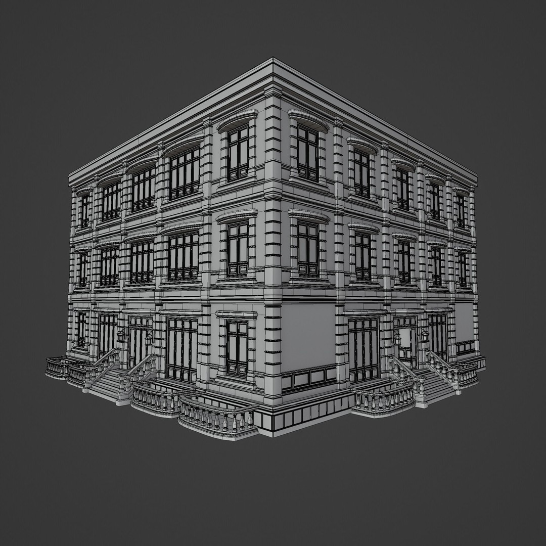 Modular Building 3D Model – Low Poly American Style, PBR Textures - View 25