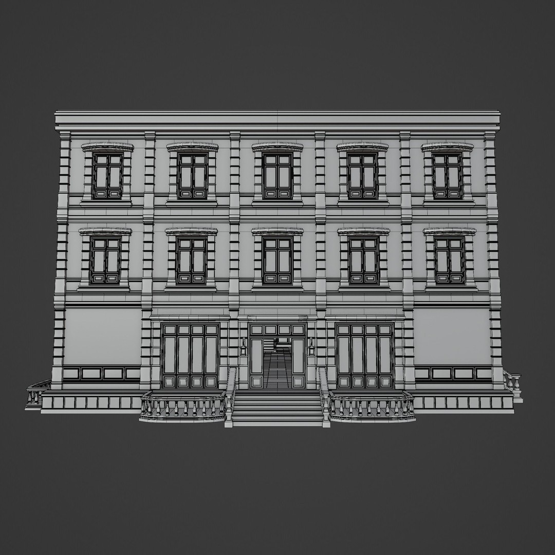 Modular Building 3D Model – Low Poly American Style, PBR Textures - View 26