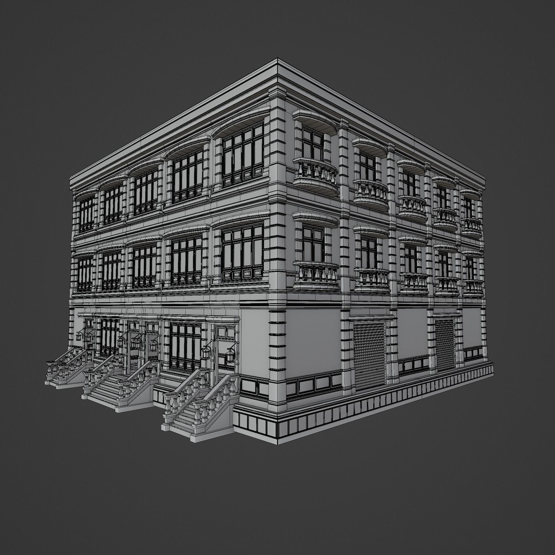 Modular Building 3D Model – Low Poly American Style, PBR Textures - View 29