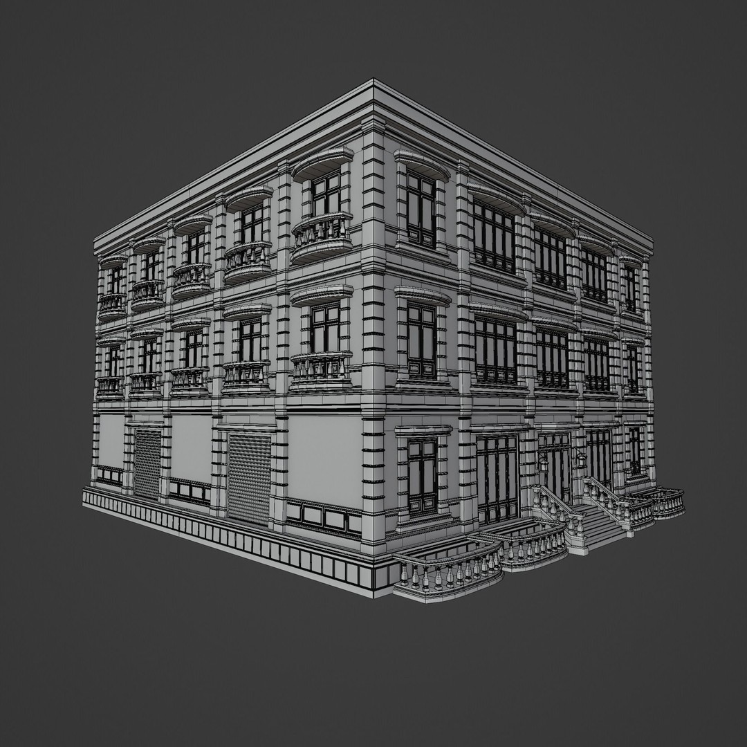 Modular Building 3D Model – Low Poly American Style, PBR Textures - View 31