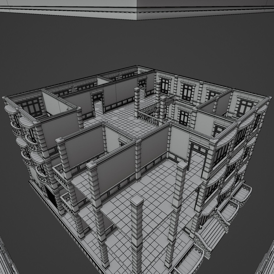 Modular Building 3D Model – Low Poly American Style, PBR Textures - View 32