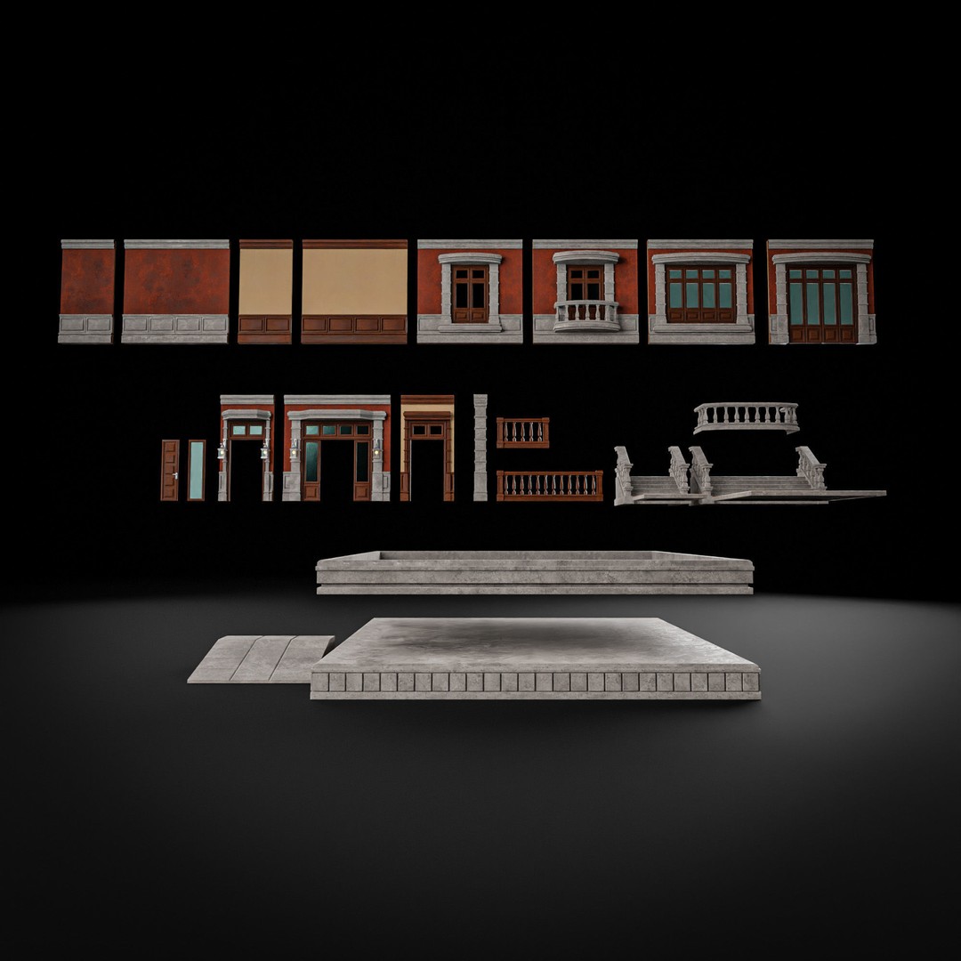 Modular Building 3D Model – Low Poly American Style, PBR Textures - View 4