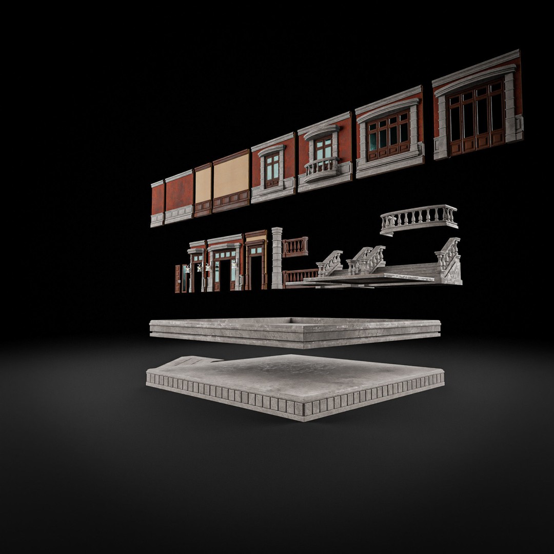 Modular Building 3D Model – Low Poly American Style, PBR Textures - View 5