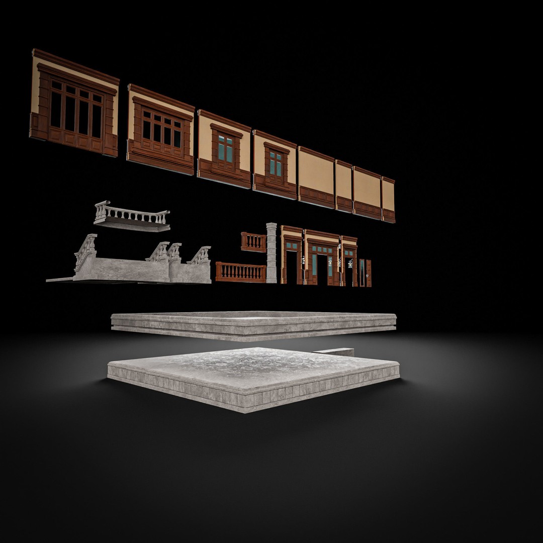 Modular Building 3D Model – Low Poly American Style, PBR Textures - View 7