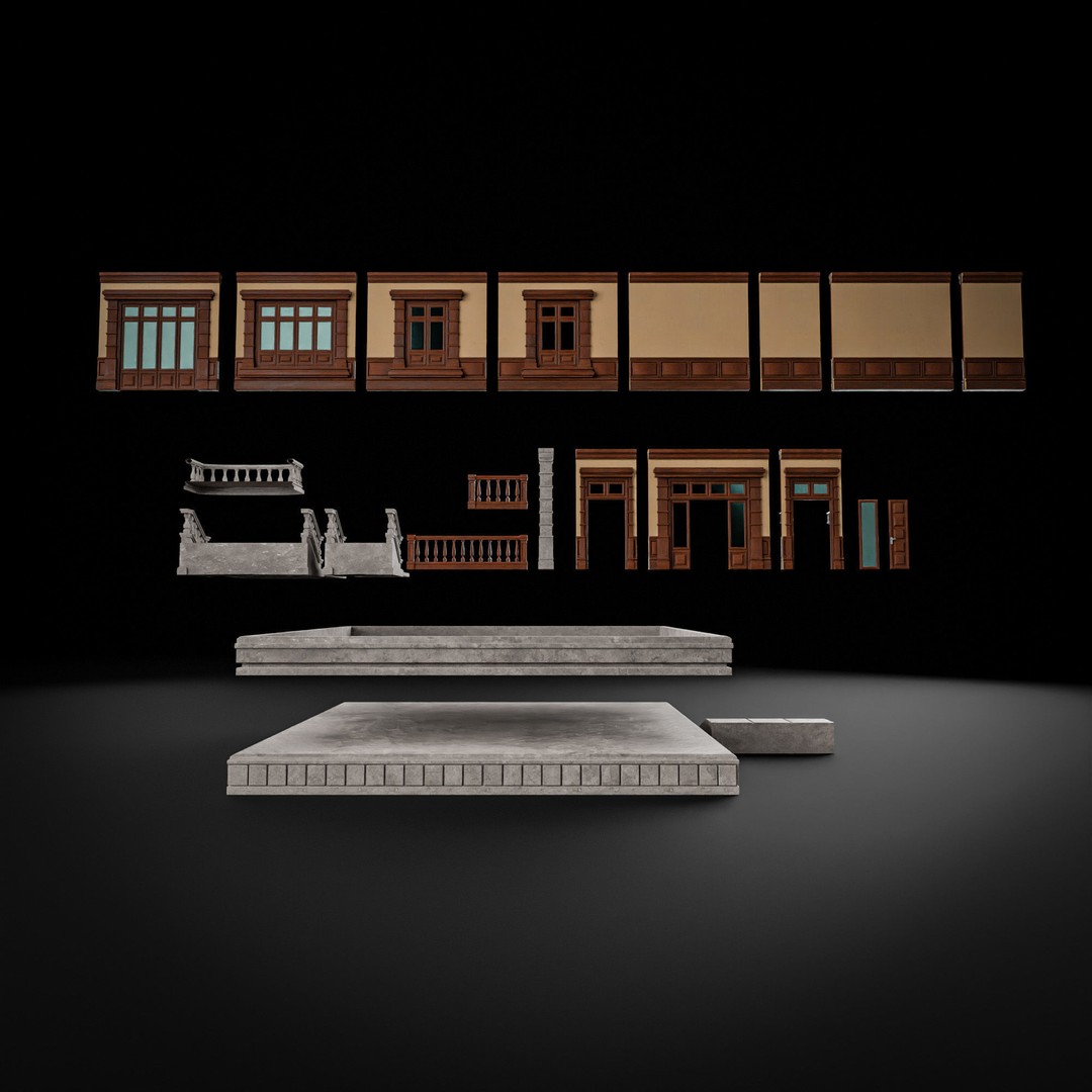 Modular Building 3D Model – Low Poly American Style, PBR Textures - View 8