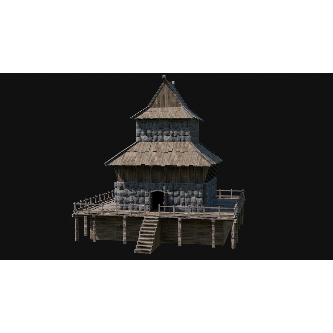 Viking Fortress Watchtower 3D Model – Low Poly Game Asset, FBX, OBJ - View 38