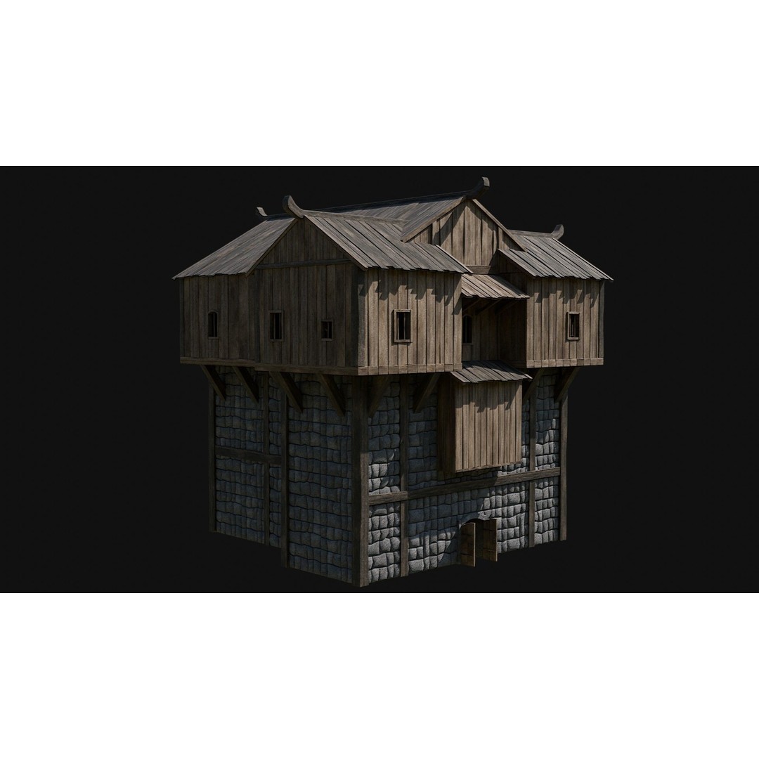 Viking Fortress Watchtower 3D Model – Low Poly Game Asset, FBX, OBJ - View 60