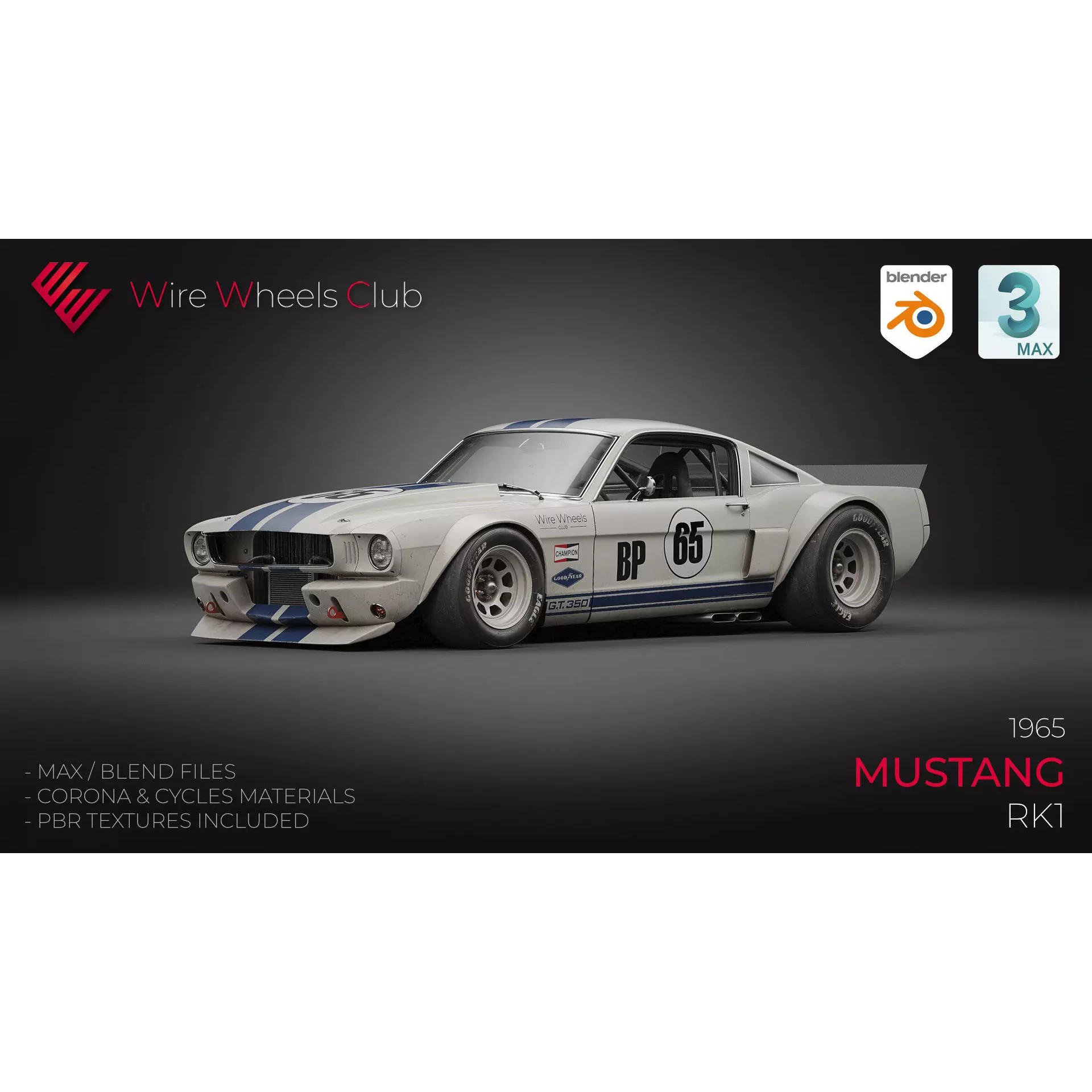 1965 Mustang RK1 - High-Poly Game-Ready 3D Model - View 2