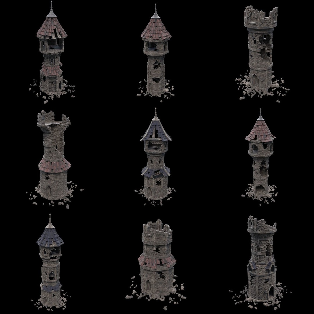 Ruined Mage Tower 3D Model – Low Poly Game Asset, FBX, OBJ
