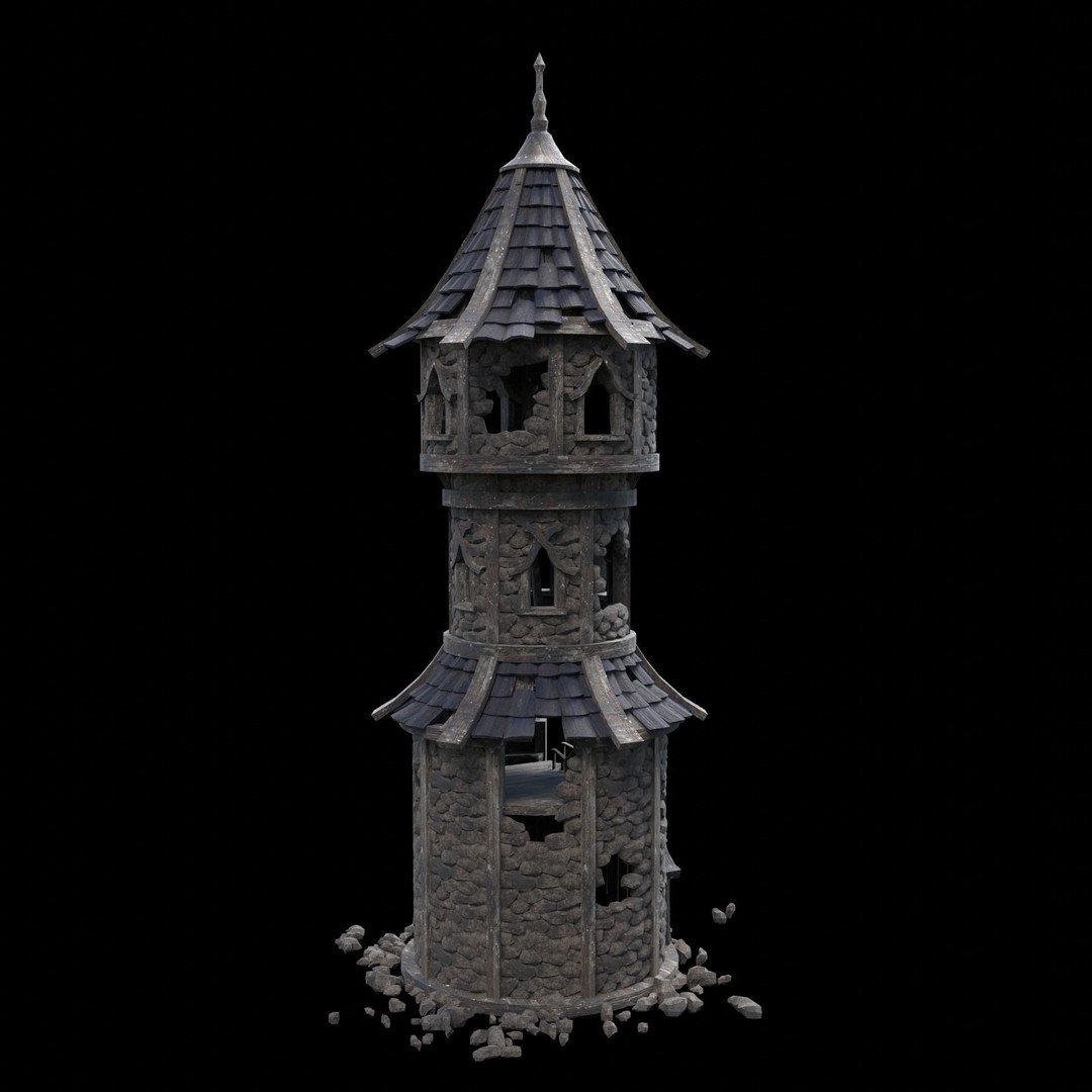 Ruined Mage Tower 3D Model – Low Poly Game Asset, FBX, OBJ - View 10