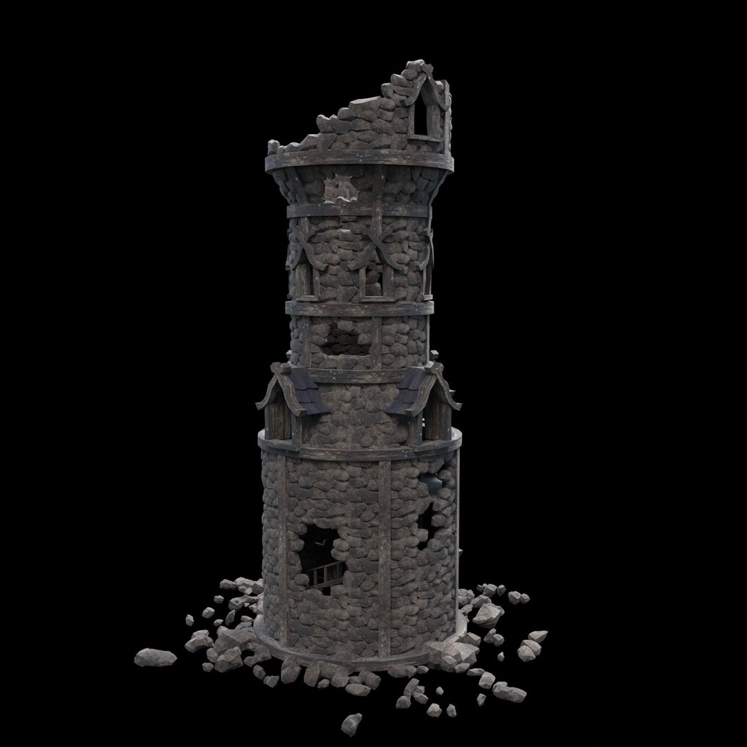 Ruined Mage Tower 3D Model – Low Poly Game Asset, FBX, OBJ - View 11