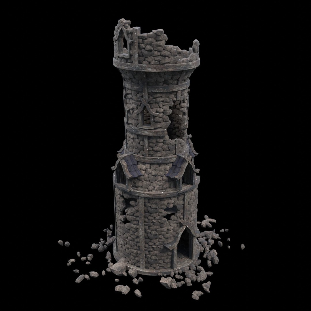 Ruined Mage Tower 3D Model – Low Poly Game Asset, FBX, OBJ - View 12