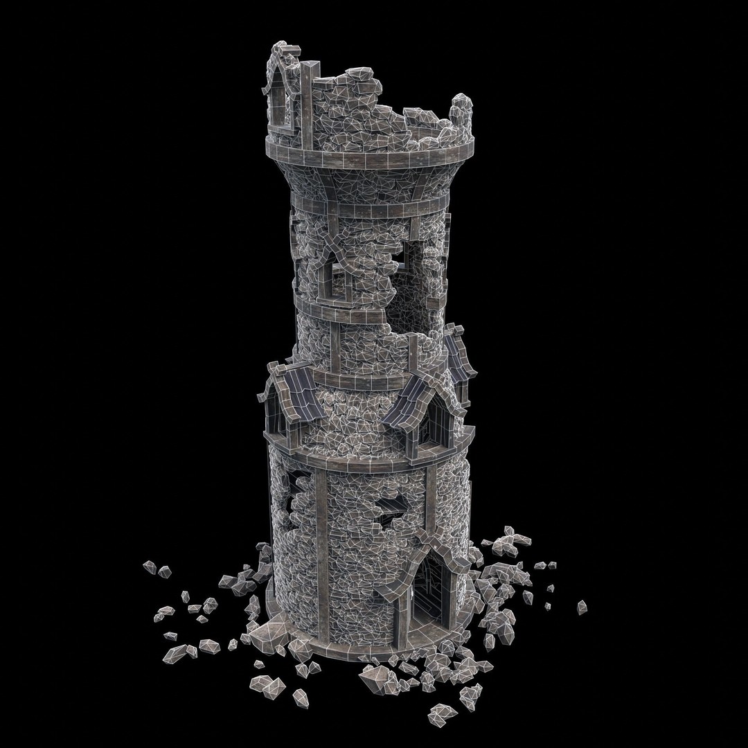 Ruined Mage Tower 3D Model – Low Poly Game Asset, FBX, OBJ - View 13